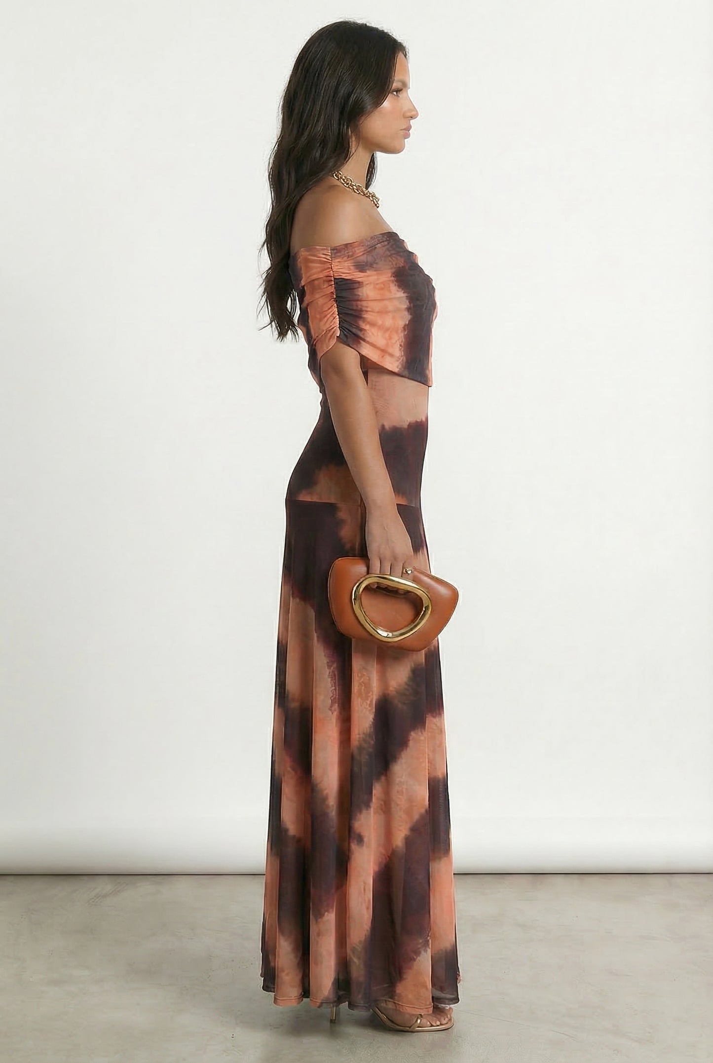 Toledo Dress Orange and Brown Printed