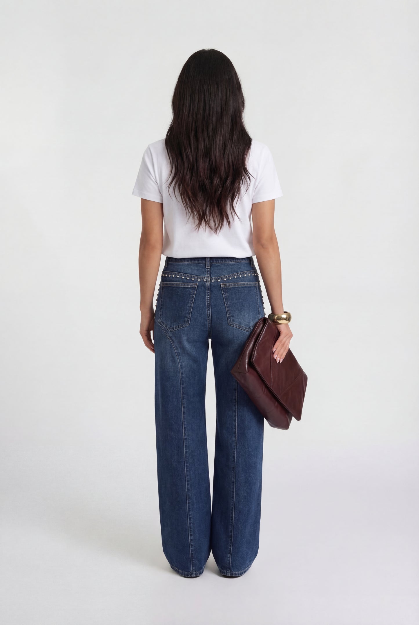 Wide Leg Denim Jeans Studded Details